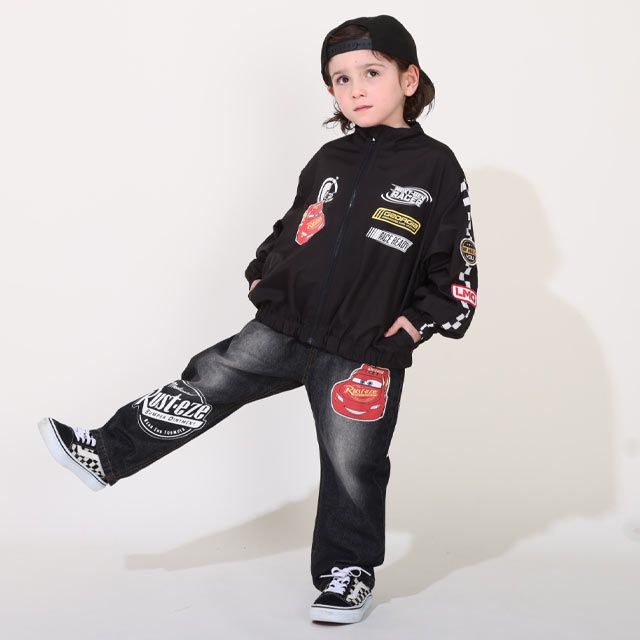 【ベビードール】カーズ BIGプリントデニムロングパンツ 0217K / ライトニング・マックィーン ベビーサイズ キッズ ウエスト総ゴム ワッペン ボトムス 長ズボン デニム ジーパン