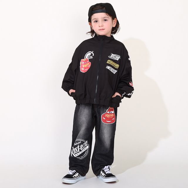 【ベビードール】カーズ BIGプリントデニムロングパンツ 0217K / ライトニング・マックィーン ベビーサイズ キッズ ウエスト総ゴム ワッペン ボトムス 長ズボン デニム ジーパン