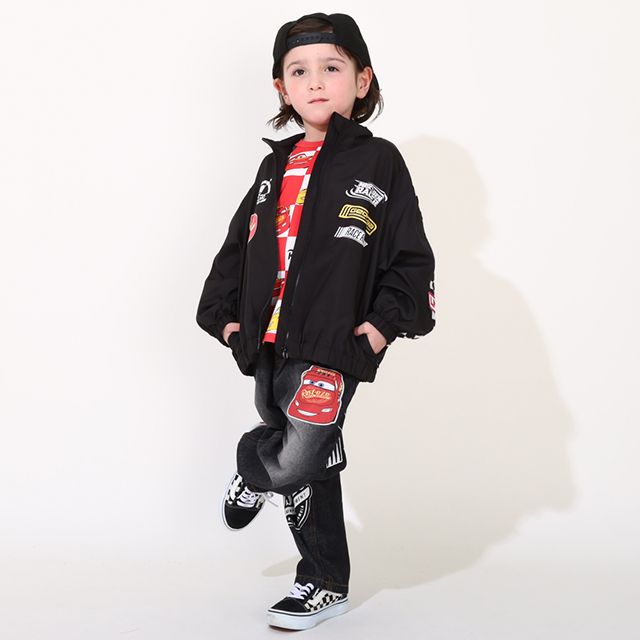 【ベビードール】カーズ BIGプリントデニムロングパンツ 0217K / ライトニング・マックィーン ベビーサイズ キッズ ウエスト総ゴム ワッペン ボトムス 長ズボン デニム ジーパン