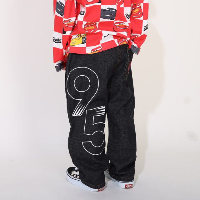 【ベビードール】カーズ BIGプリントデニムロングパンツ 0217K / ライトニング・マックィーン ベビーサイズ キッズ ウエスト総ゴム ワッペン ボトムス 長ズボン デニム ジーパン