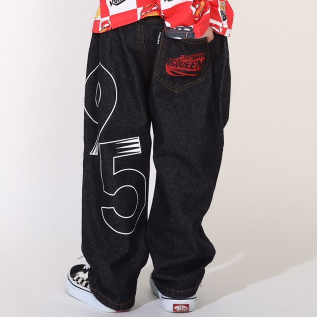 【ベビードール】カーズ BIGプリントデニムロングパンツ 0217K / ライトニング・マックィーン ベビーサイズ キッズ ウエスト総ゴム ワッペン ボトムス 長ズボン デニム ジーパン