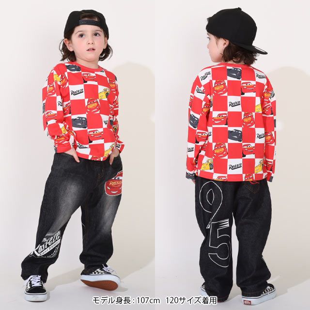 【ベビードール】カーズ ボックス総柄ロンT 0220K / ベビーサイズ キッズ 天竺素材 トップス 長袖 クルーネック カットソー ライトニング・マックィーン クルーズ・ラミレス ジャクソン・ストーム クロスロード