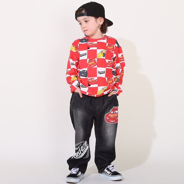 【ベビードール】カーズ ボックス総柄ロンT 0220K / ベビーサイズ キッズ 天竺素材 トップス 長袖 クルーネック カットソー ライトニング・マックィーン クルーズ・ラミレス ジャクソン・ストーム クロスロード
