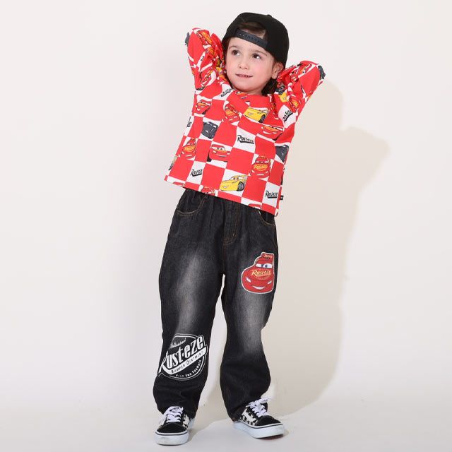 【ベビードール】カーズ ボックス総柄ロンT 0220K / ベビーサイズ キッズ 天竺素材 トップス 長袖 クルーネック カットソー ライトニング・マックィーン クルーズ・ラミレス ジャクソン・ストーム クロスロード