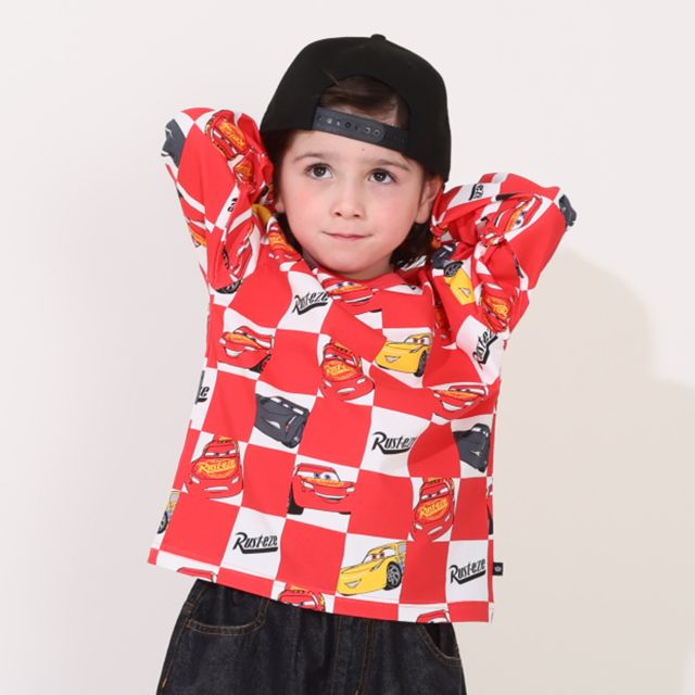 【ベビードール】カーズ ボックス総柄ロンT 0220K / ベビーサイズ キッズ 天竺素材 トップス 長袖 クルーネック カットソー ライトニング・マックィーン クルーズ・ラミレス ジャクソン・ストーム クロスロード