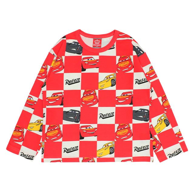 【ベビードール】カーズ ボックス総柄ロンT 0220K / ベビーサイズ キッズ 天竺素材 トップス 長袖 クルーネック カットソー ライトニング・マックィーン クルーズ・ラミレス ジャクソン・ストーム クロスロード