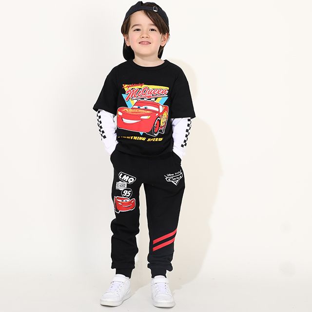 【ベビードール】カーズ レイヤードロンT 0221K / ライトニング・マックィーン ベビーサイズ キッズ 天竺素材 レイヤード風 トップス 長袖 クルーネック カットソー