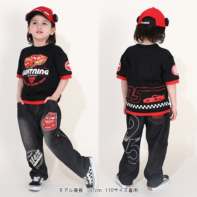 【ベビードール】カーズ 袖エンブレムTシャツ 0223K / ライトニング・マックィーン ベビーサイズ キッズ 天竺素材 トップス 半袖 クルーネック カットソー