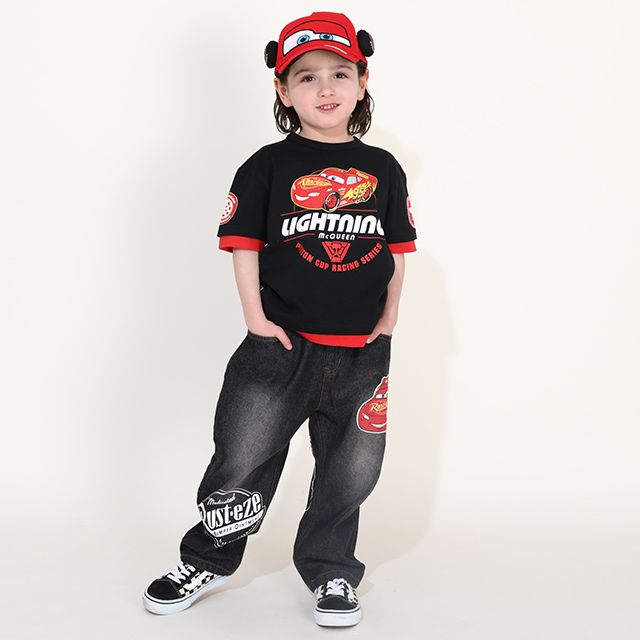 【ベビードール】カーズ 袖エンブレムTシャツ 0223K / ライトニング・マックィーン ベビーサイズ キッズ 天竺素材 トップス 半袖 クルーネック カットソー