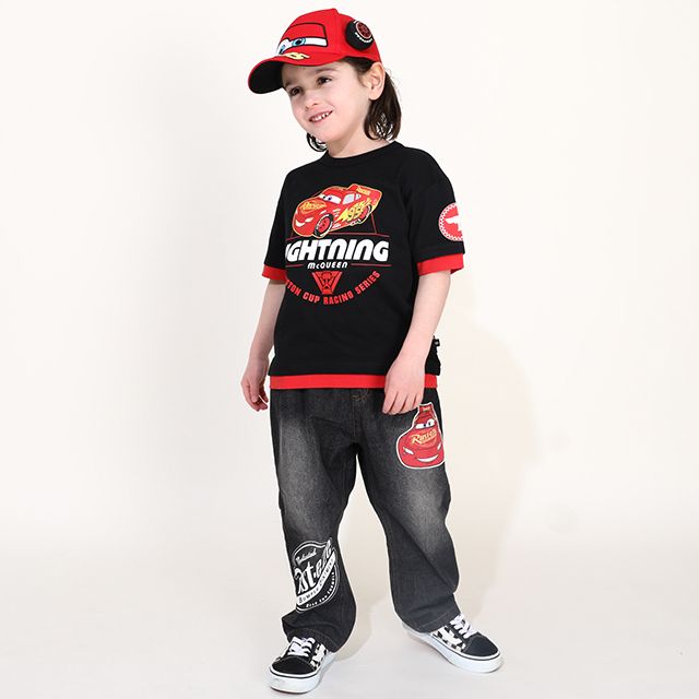 【ベビードール】カーズ 袖エンブレムTシャツ 0223K / ライトニング・マックィーン ベビーサイズ キッズ 天竺素材 トップス 半袖 クルーネック カットソー