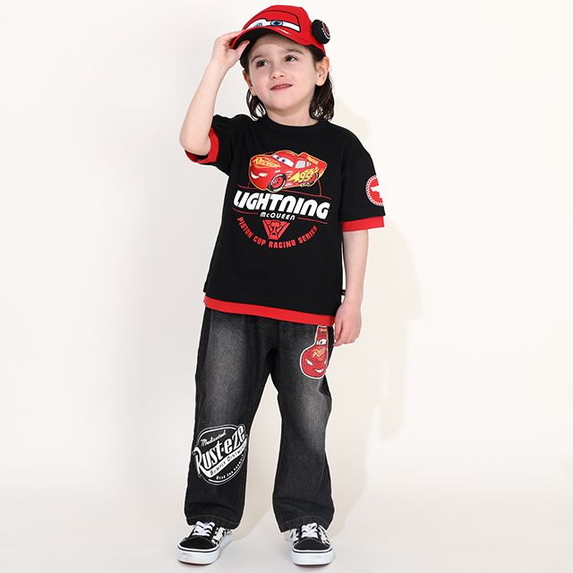 【ベビードール】カーズ 袖エンブレムTシャツ 0223K / ライトニング・マックィーン ベビーサイズ キッズ 天竺素材 トップス 半袖 クルーネック カットソー