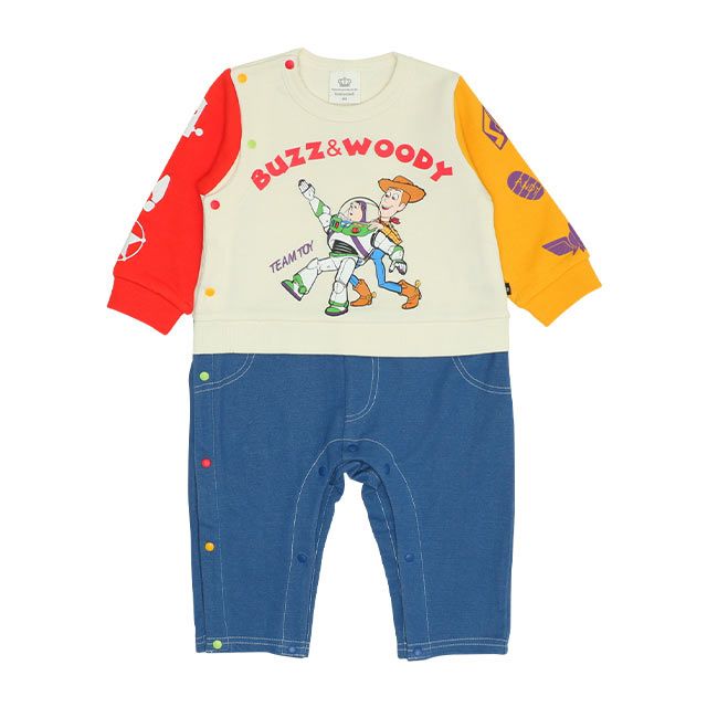 【ベビードール】トイ・ストーリー キャラクターロンパース 0225B / ウッディ バズ・ライトイヤー ベビーサイズ つなぎ 長袖 ボディ肌着 リンクコーデ ペアルック 親子コーデ 出産祝い
