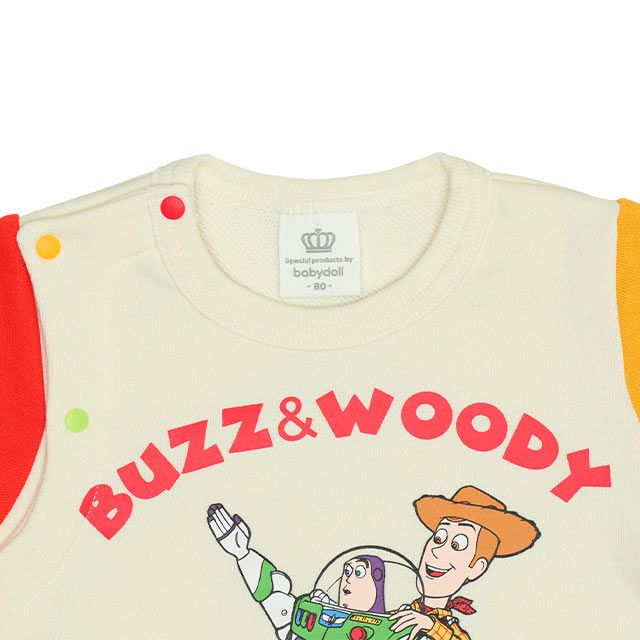 【ベビードール】トイ・ストーリー キャラクターロンパース 0225B / ウッディ バズ・ライトイヤー ベビーサイズ つなぎ 長袖 ボディ肌着 リンクコーデ ペアルック 親子コーデ 出産祝い