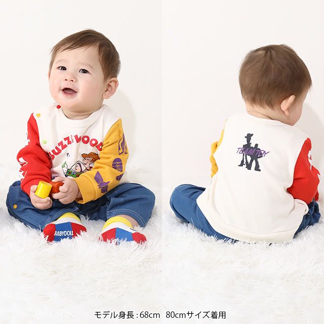 【ベビードール】トイ・ストーリー キャラクターロンパース 0225B / ウッディ バズ・ライトイヤー ベビーサイズ つなぎ 長袖 ボディ肌着 リンクコーデ ペアルック 親子コーデ 出産祝い