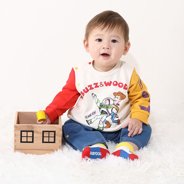 【ベビードール】トイ・ストーリー キャラクターロンパース 0225B / ウッディ バズ・ライトイヤー ベビーサイズ つなぎ 長袖 ボディ肌着 リンクコーデ ペアルック 親子コーデ 出産祝い