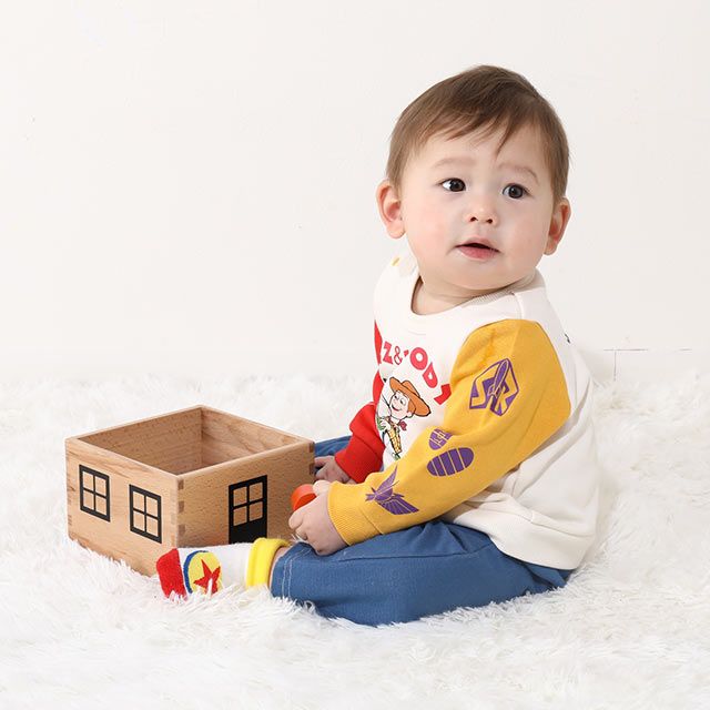 【ベビードール】トイ・ストーリー キャラクターロンパース 0225B / ウッディ バズ・ライトイヤー ベビーサイズ つなぎ 長袖 ボディ肌着 リンクコーデ ペアルック 親子コーデ 出産祝い