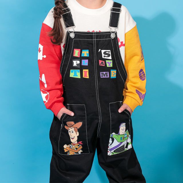 【ベビードール】トイ・ストーリー サロペット 0228K / ウッディ バズ・ライトイヤー エイリアン ベビーサイズ キッズ ボトムス ロングパンツ デニム 楽ちん ジーンズ ジーパン ゆったり ショルダーベルト長さ調整可