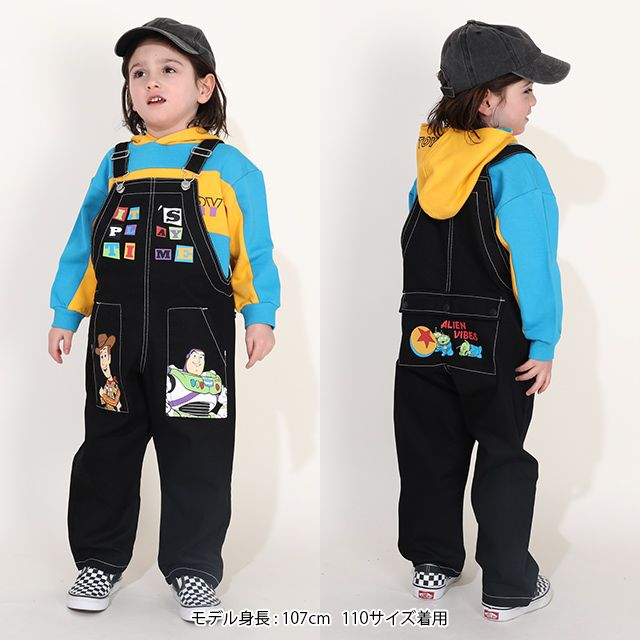 【ベビードール】トイ・ストーリー サロペット 0228K / ウッディ バズ・ライトイヤー エイリアン ベビーサイズ キッズ ボトムス ロングパンツ デニム 楽ちん ジーンズ ジーパン ゆったり ショルダーベルト長さ調整可