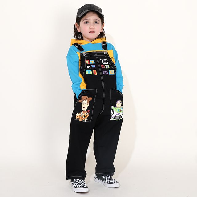 【ベビードール】トイ・ストーリー サロペット 0228K / ウッディ バズ・ライトイヤー エイリアン ベビーサイズ キッズ ボトムス ロングパンツ デニム 楽ちん ジーンズ ジーパン ゆったり ショルダーベルト長さ調整可