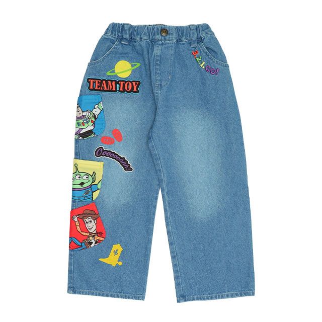 【ベビードール】トイ・ストーリー ポケット付 デニムロングパンツ 0231K / ウッディ バズ・ライトイヤー エイリアン ベビーサイズ キッズ 長ズボン ボトムス ジーンズ ジーパン ストレート ウエスト総ゴム ゴム穴付 ポケット