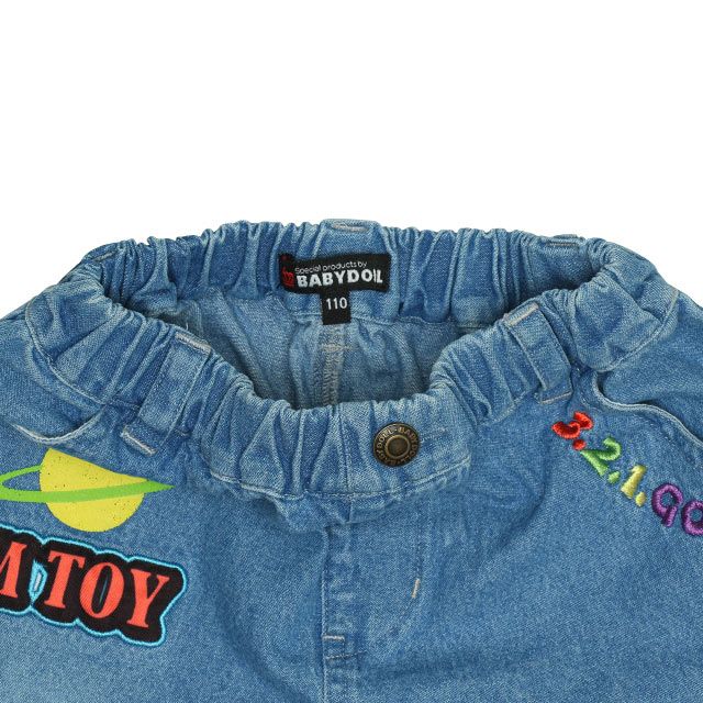 【ベビードール】トイ・ストーリー ポケット付 デニムロングパンツ 0231K / ウッディ バズ・ライトイヤー エイリアン ベビーサイズ キッズ 長ズボン ボトムス ジーンズ ジーパン ストレート ウエスト総ゴム ゴム穴付 ポケット