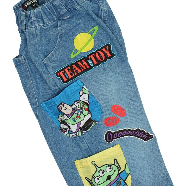 【ベビードール】トイ・ストーリー ポケット付 デニムロングパンツ 0231K / ウッディ バズ・ライトイヤー エイリアン ベビーサイズ キッズ 長ズボン ボトムス ジーンズ ジーパン ストレート ウエスト総ゴム ゴム穴付 ポケット
