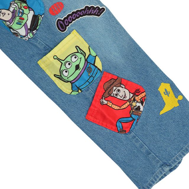 【ベビードール】トイ・ストーリー ポケット付 デニムロングパンツ 0231K / ウッディ バズ・ライトイヤー エイリアン ベビーサイズ キッズ 長ズボン ボトムス ジーンズ ジーパン ストレート ウエスト総ゴム ゴム穴付 ポケット