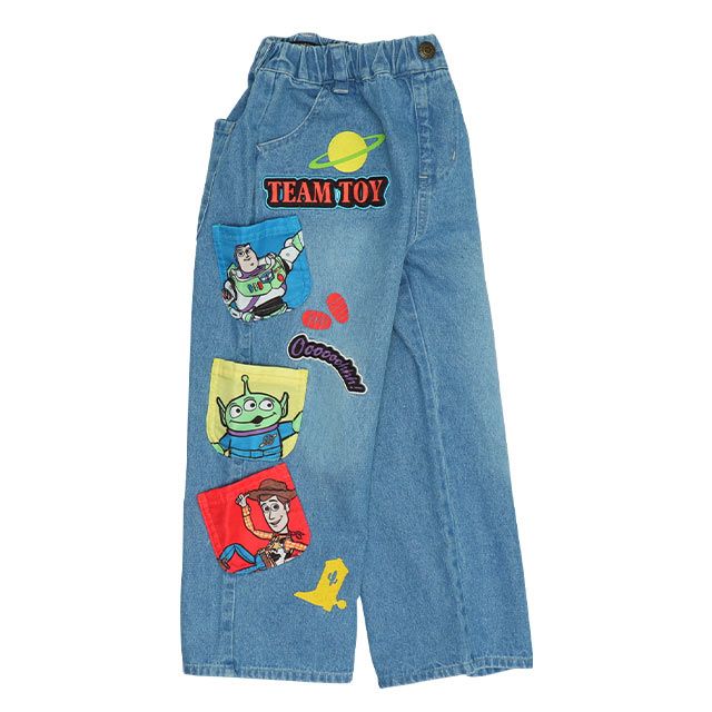 【ベビードール】トイ・ストーリー ポケット付 デニムロングパンツ 0231K / ウッディ バズ・ライトイヤー エイリアン ベビーサイズ キッズ 長ズボン ボトムス ジーンズ ジーパン ストレート ウエスト総ゴム ゴム穴付 ポケット