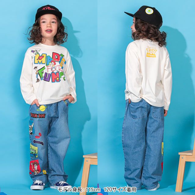 【ベビードール】トイ・ストーリー ポケット付 デニムロングパンツ 0231K / ウッディ バズ・ライトイヤー エイリアン ベビーサイズ キッズ 長ズボン ボトムス ジーンズ ジーパン ストレート ウエスト総ゴム ゴム穴付 ポケット