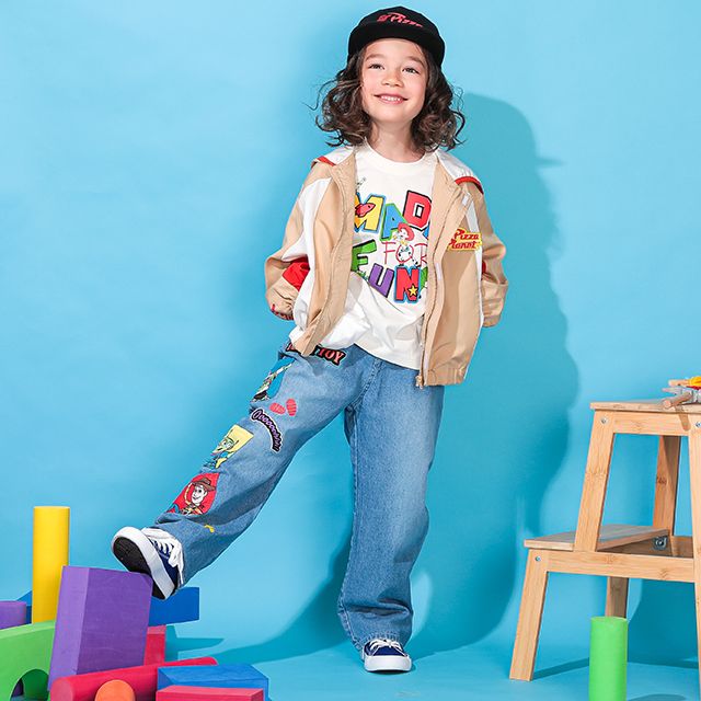 【ベビードール】トイ・ストーリー ポケット付 デニムロングパンツ 0231K / ウッディ バズ・ライトイヤー エイリアン ベビーサイズ キッズ 長ズボン ボトムス ジーンズ ジーパン ストレート ウエスト総ゴム ゴム穴付 ポケット