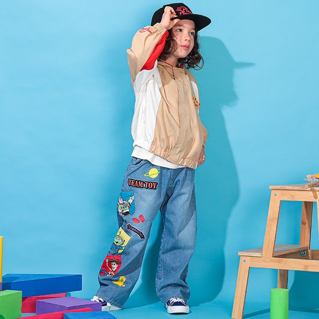 【ベビードール】トイ・ストーリー ポケット付 デニムロングパンツ 0231K / ウッディ バズ・ライトイヤー エイリアン ベビーサイズ キッズ 長ズボン ボトムス ジーンズ ジーパン ストレート ウエスト総ゴム ゴム穴付 ポケット