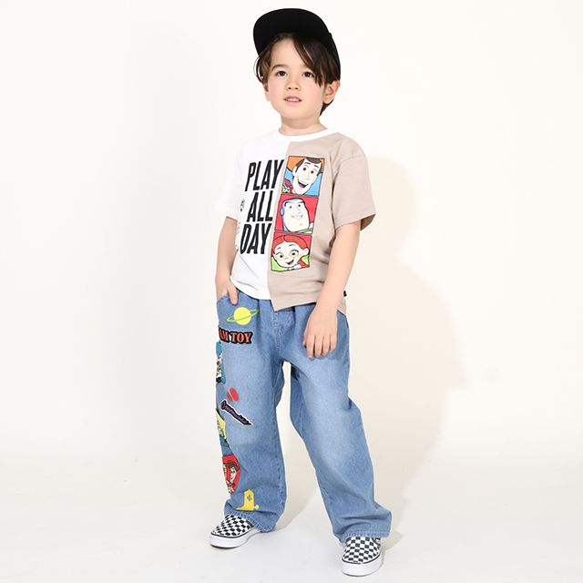 【ベビードール】トイ・ストーリー ポケット付 デニムロングパンツ 0231K / ウッディ バズ・ライトイヤー エイリアン ベビーサイズ キッズ 長ズボン ボトムス ジーンズ ジーパン ストレート ウエスト総ゴム ゴム穴付 ポケット