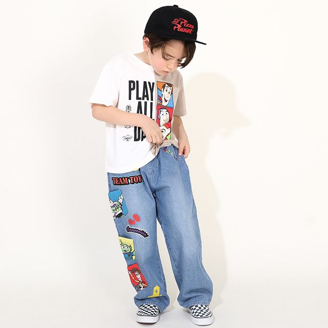 【ベビードール】トイ・ストーリー ポケット付 デニムロングパンツ 0231K / ウッディ バズ・ライトイヤー エイリアン ベビーサイズ キッズ 長ズボン ボトムス ジーンズ ジーパン ストレート ウエスト総ゴム ゴム穴付 ポケット