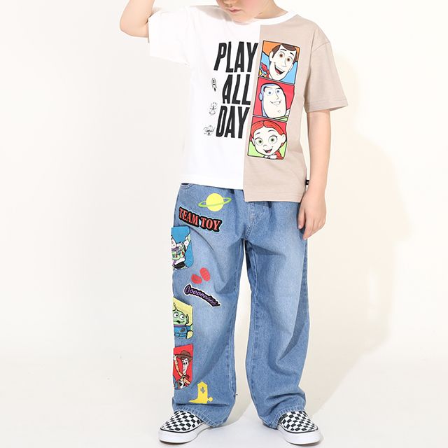 【ベビードール】トイ・ストーリー ポケット付 デニムロングパンツ 0231K / ウッディ バズ・ライトイヤー エイリアン ベビーサイズ キッズ 長ズボン ボトムス ジーンズ ジーパン ストレート ウエスト総ゴム ゴム穴付 ポケット