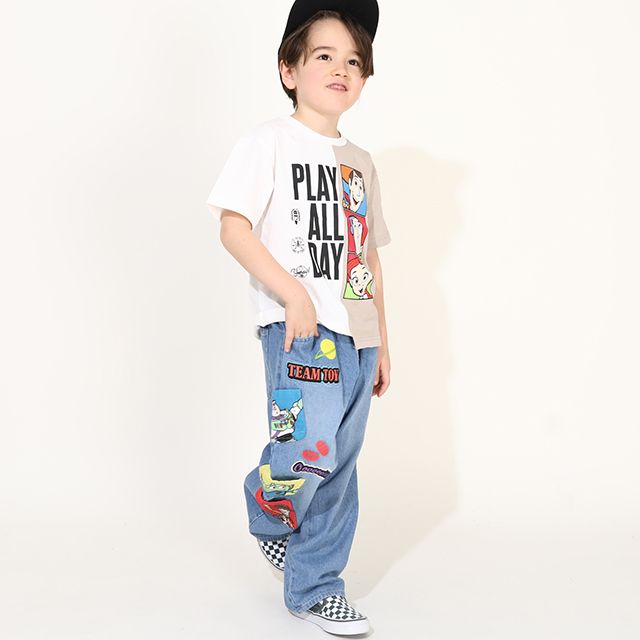 【ベビードール】トイ・ストーリー リメイク風 Tシャツ 0232K / ベビーサイズ キッズ 半袖 セミワイド アシンメトリー ウッディ バズ・ライトイヤー ジェシー