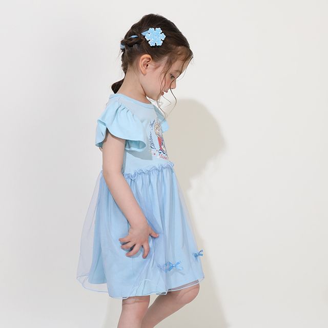 【ベビードール】アナ エルサ プリンセス / ドッキングワンピース 0264K / ベビーサイズ キッズ 天竺素材 チュールワンピ スカート バレエコア ドレス 仮装 コスチューム コスプレ