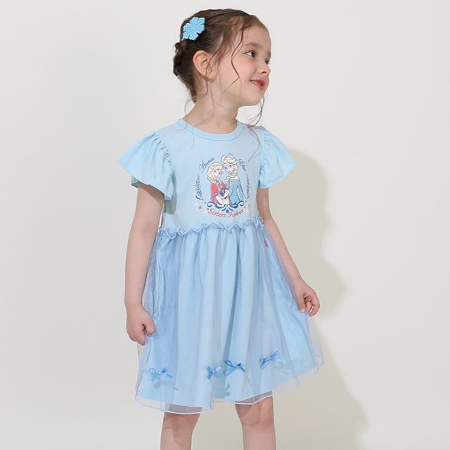 【ベビードール】アナ エルサ プリンセス / ドッキングワンピース 0264K / ベビーサイズ キッズ 天竺素材 チュールワンピ スカート バレエコア ドレス 仮装 コスチューム コスプレ