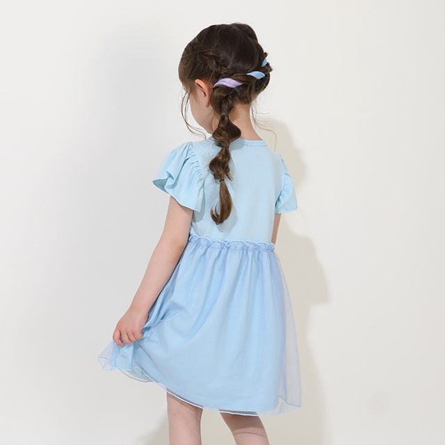 【ベビードール】アナ エルサ プリンセス / ドッキングワンピース 0264K / ベビーサイズ キッズ 天竺素材 チュールワンピ スカート バレエコア ドレス 仮装 コスチューム コスプレ