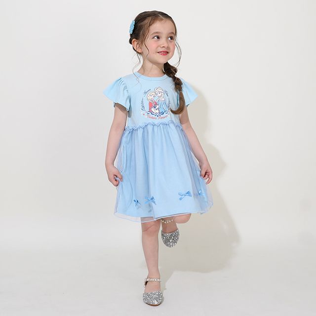 【ベビードール】アナ エルサ プリンセス / ドッキングワンピース 0264K / ベビーサイズ キッズ 天竺素材 チュールワンピ スカート バレエコア ドレス 仮装 コスチューム コスプレ