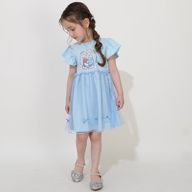 【ベビードール】アナ エルサ プリンセス / ドッキングワンピース 0264K / ベビーサイズ キッズ 天竺素材 チュールワンピ スカート バレエコア ドレス 仮装 コスチューム コスプレ