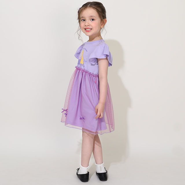【ベビードール】ラプンツェル プリンセス / ドッキングワンピース 0264K / ベビーサイズ キッズ 天竺素材 チュールワンピ スカート バレエコア ドレス 仮装 コスチューム コスプレ