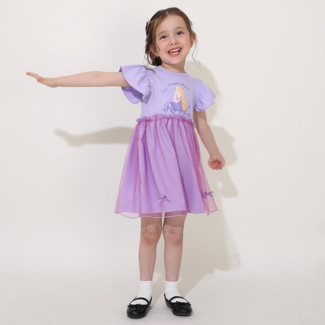 【ベビードール】ラプンツェル プリンセス / ドッキングワンピース 0264K / ベビーサイズ キッズ 天竺素材 チュールワンピ スカート バレエコア ドレス 仮装 コスチューム コスプレ