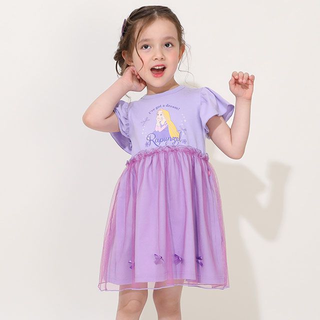 【ベビードール】ラプンツェル プリンセス / ドッキングワンピース 0264K / ベビーサイズ キッズ 天竺素材 チュールワンピ スカート バレエコア ドレス 仮装 コスチューム コスプレ