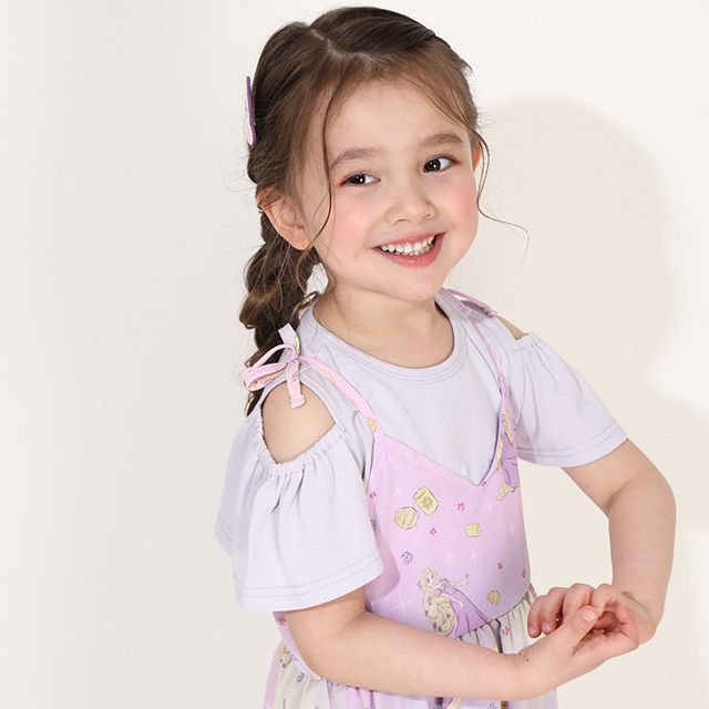 【ベビードール】ラプンツェル プリンセス / フリル&times;キャミソールワンピースセット 0265K / ベビーサイズ キッズ ワンピース スカート 半袖 肩出し ドレス セットアイテム 仮装 コスチューム コスプレ