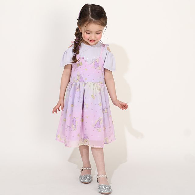 【ベビードール】ラプンツェル プリンセス / フリル&times;キャミソールワンピースセット 0265K / ベビーサイズ キッズ ワンピース スカート 半袖 肩出し ドレス セットアイテム 仮装 コスチューム コスプレ