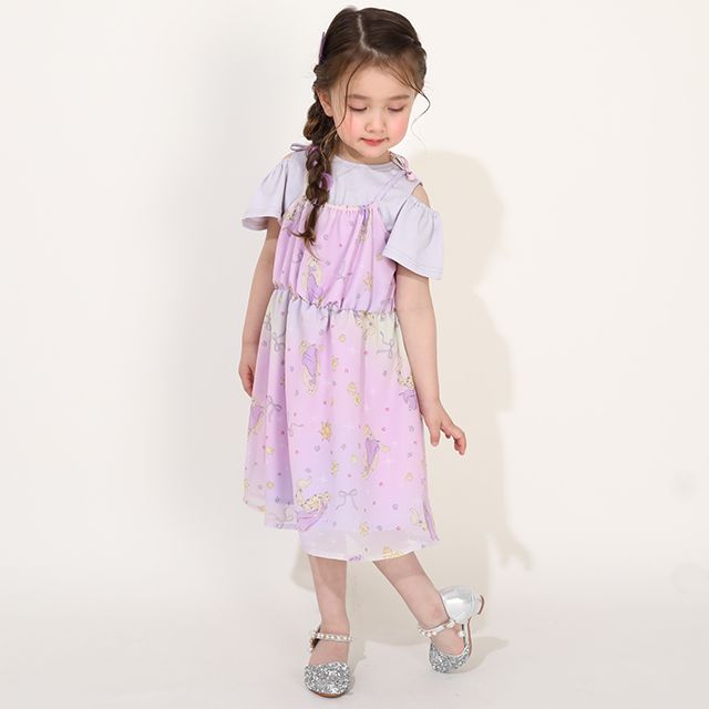 【ベビードール】ラプンツェル プリンセス / フリル&times;キャミソールワンピースセット 0265K / ベビーサイズ キッズ ワンピース スカート 半袖 肩出し ドレス セットアイテム 仮装 コスチューム コスプレ