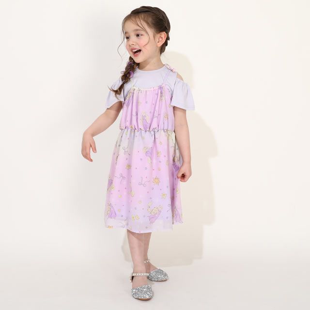 【ベビードール】ラプンツェル プリンセス / フリル&times;キャミソールワンピースセット 0265K / ベビーサイズ キッズ ワンピース スカート 半袖 肩出し ドレス セットアイテム 仮装 コスチューム コスプレ