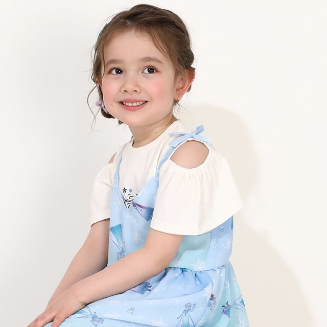 【ベビードール】アナ エルサ プリンセス / フリル&times;キャミソールワンピースセット 0265K / ベビーサイズ キッズ ワンピース スカート 半袖 肩出し ドレス セットアイテム 仮装 コスチューム コスプレ