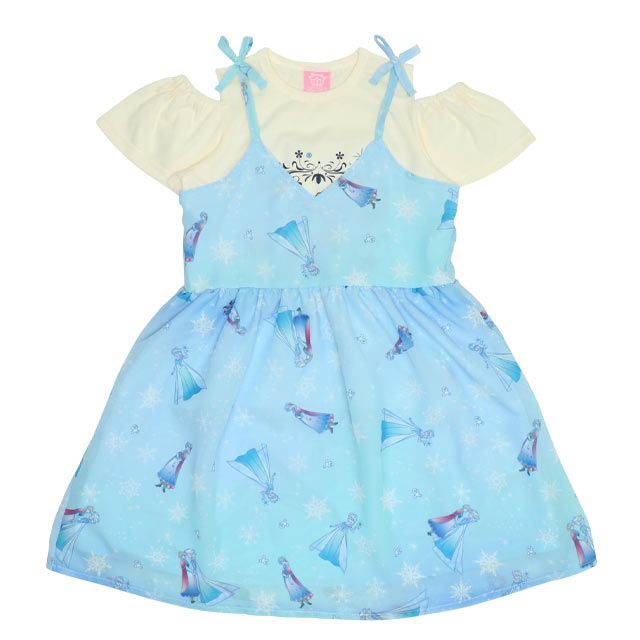 【ベビードール】アナ エルサ プリンセス / フリル&times;キャミソールワンピースセット 0265K / ベビーサイズ キッズ ワンピース スカート 半袖 肩出し ドレス セットアイテム 仮装 コスチューム コスプレ