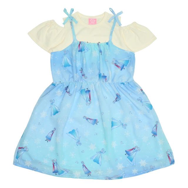 【ベビードール】アナ エルサ プリンセス / フリル&times;キャミソールワンピースセット 0265K / ベビーサイズ キッズ ワンピース スカート 半袖 肩出し ドレス セットアイテム 仮装 コスチューム コスプレ